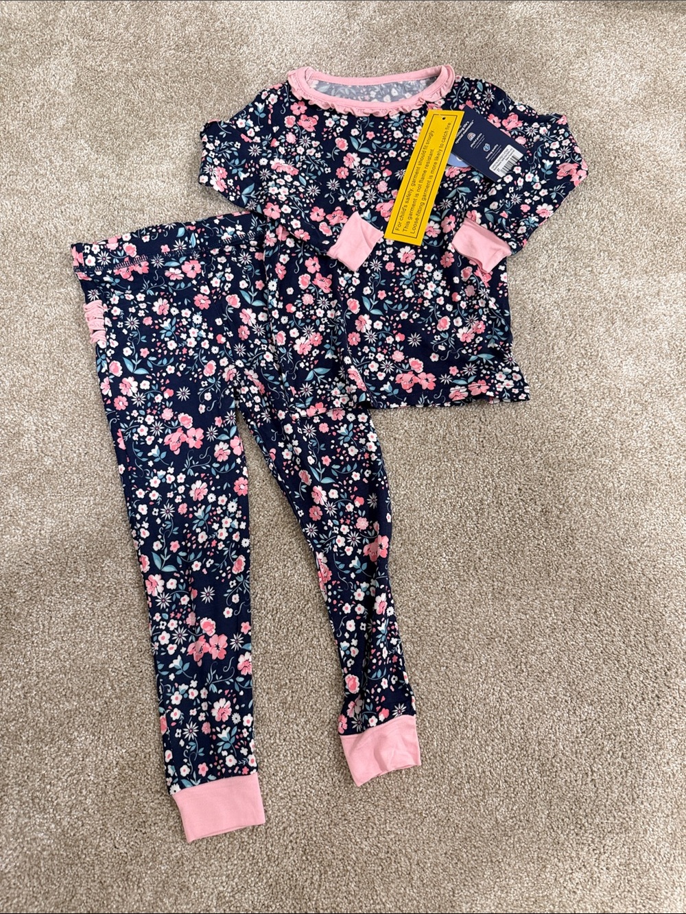 Navy Floral Pink-Trim Girls Pajama Set